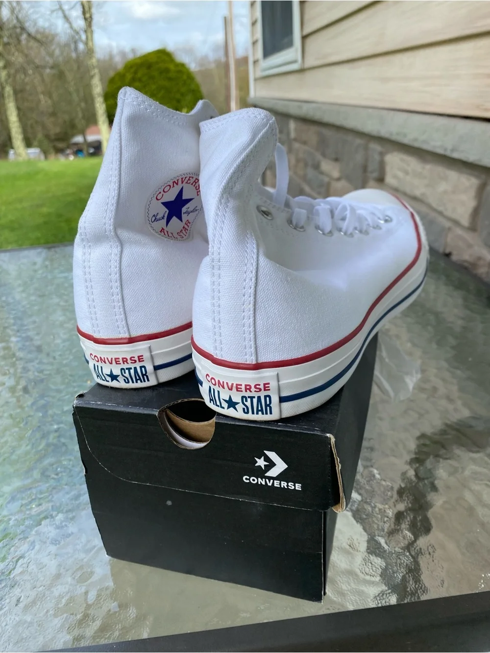 Converse Chuck Taylor All Star High Top Sneakers - White with Red & Blue - Picture 5 of 5